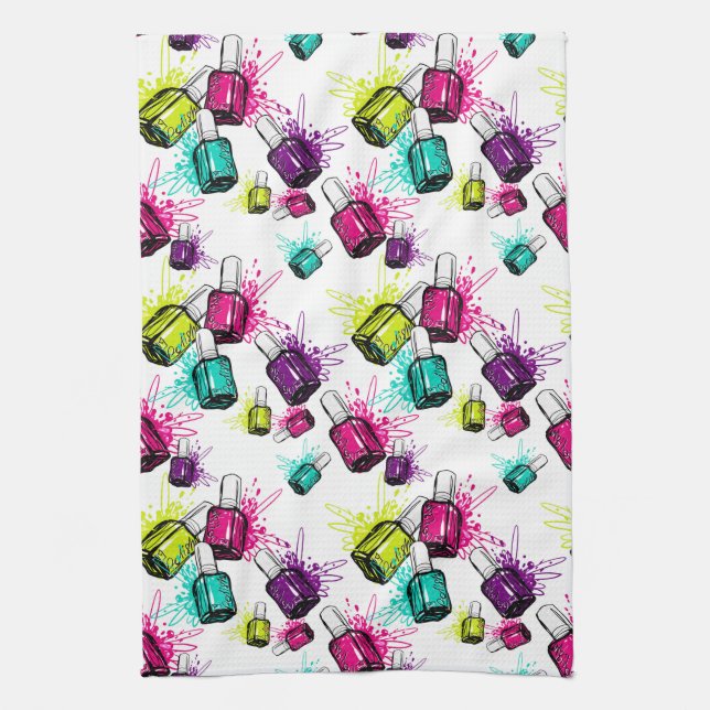 Neon Nail Polish Pattern Tea Towel (Vertical)