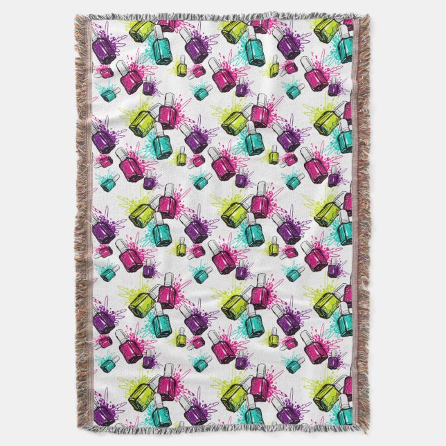 Neon Nail Polish Pattern Throw Blanket (Front Vertical)