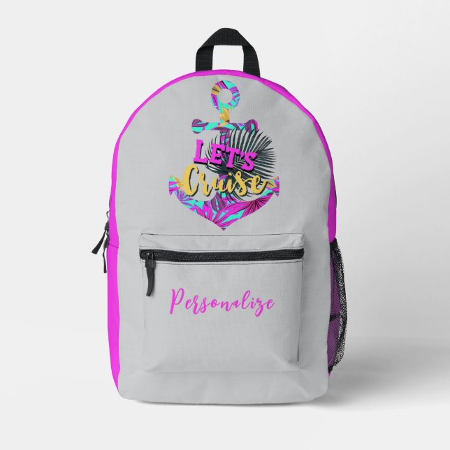 Neon Nautical Anchor with “Let’s Cruise” Customise Printed Backpack (Front)