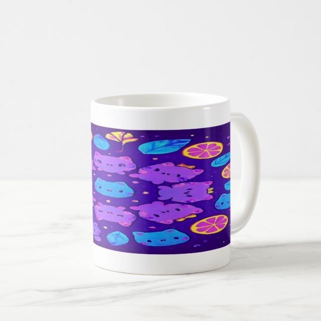 : Neon Neko Citrus Mandala   Coffee Mug (Front Right)