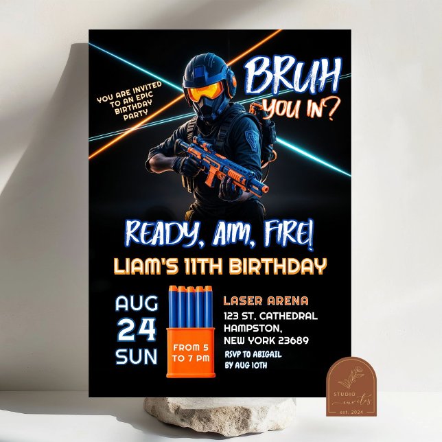 Neon Nerf Battle Dart Gun Game Birthday Boy Invitation (Creator Uploaded)