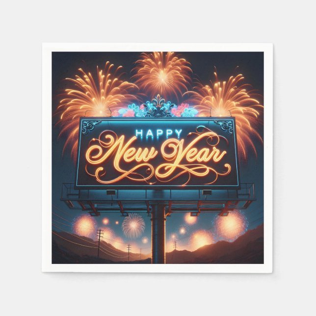 Neon New Year Billboard Napkin (Front)