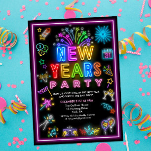 Neon New Year's Eve Party Invitation