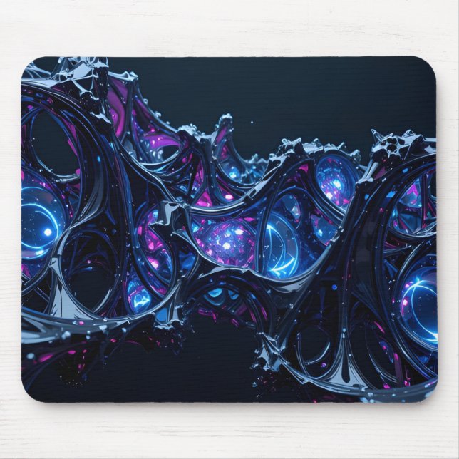 Neon Nexus: Interwoven Techno-Organic Structure Mouse Mat (Front)