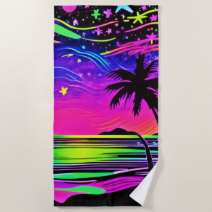 Neon Night Beachscape Beach Towel