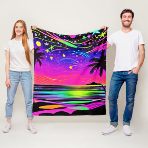 Neon Night Beachscape Fleece Blanket