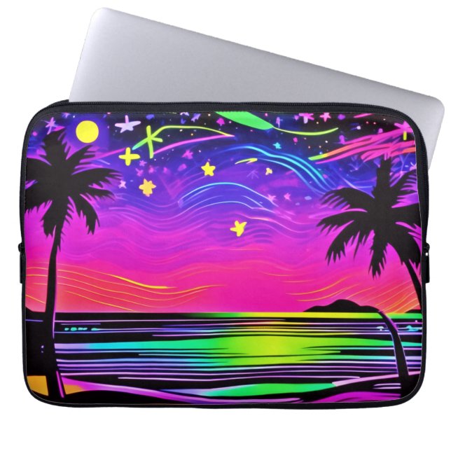 Neon Night Beachscape Laptop Sleeve (Front)