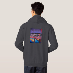 Neon Night Edo: Cyberpunk Nihonbashi & Mount Fuji Hoodie