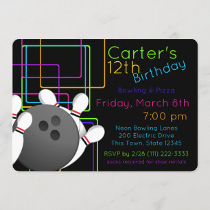 Neon Night Glow Bowling Birthday Invitation