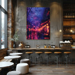 Neon Night Street With Silhouettes Nocturnal City  Photo Print<br><div class="desc">This nocturnal city artwork depicts a vibrant neon-lit street scene filled with glowing shop windows, reflections on wet pavement, and human silhouettes moving through the night. Rich purples, reds, and warm lights create a cinematic urban atmosphere inspired by nightlife, rain-soaked streets, and modern city energy. Ideal wall art for lovers...</div>