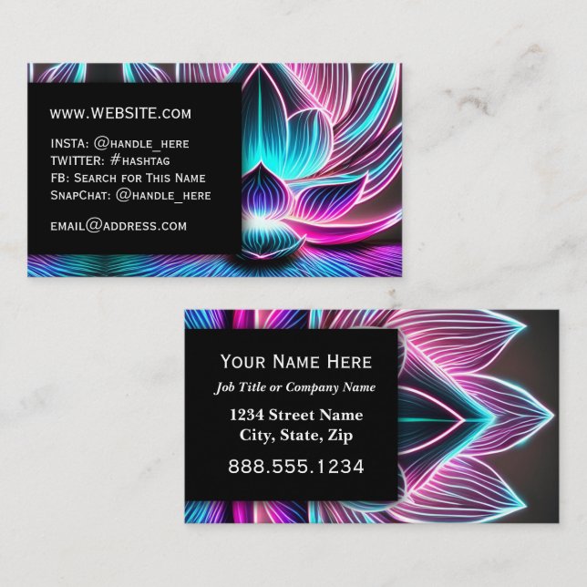 Neon Nightclub Lotus Flower Professional Executive Business Card (Front/Back)