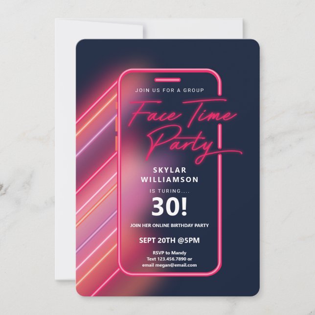 Neon Nightlife Vibe Online Group Video Chat Party Invitation (Front)