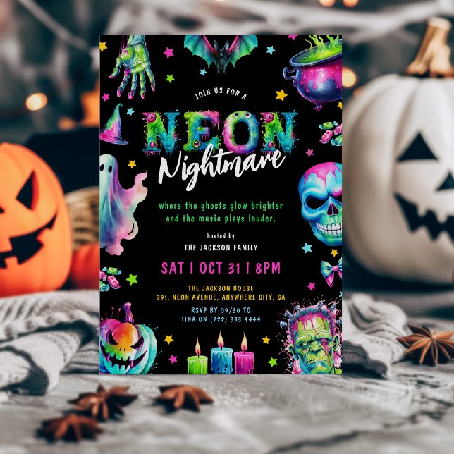 Neon Nightmare Halloween Party Invitation (Creator Uploaded)