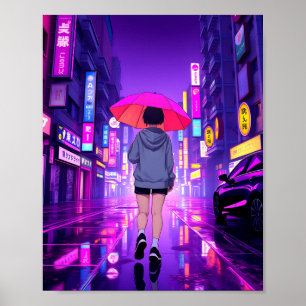 Neon Nights: A Rainy Evening in the City Poster