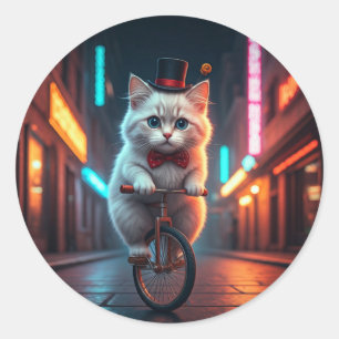 Neon Nights, Feline Flights Classic Round Sticker
