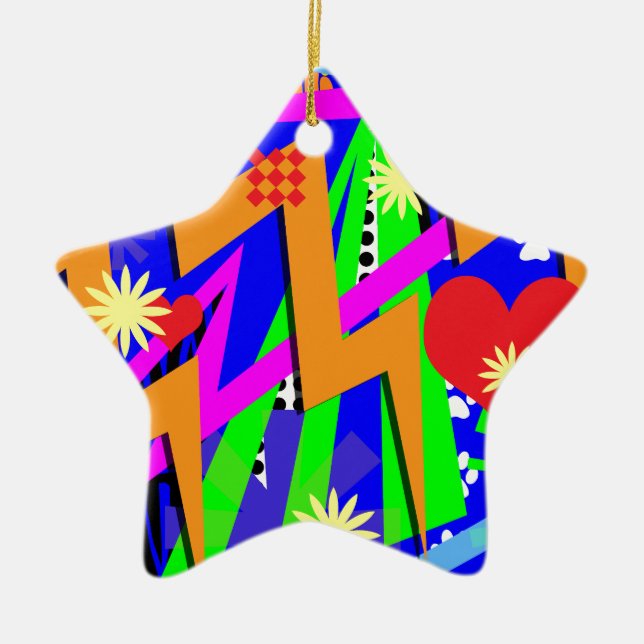 Neon Nineties Pattern Ceramic Tree Decoration (Front)