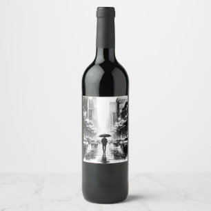 Neon Noir Rainy Cityscape Wine Label