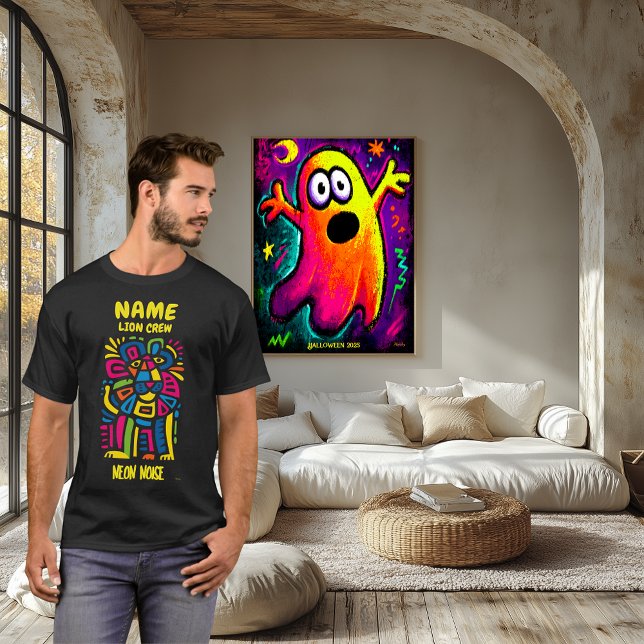 Neon Noise Lion – Abstract Geometric Tribal T-Shirt (Creator Uploaded)