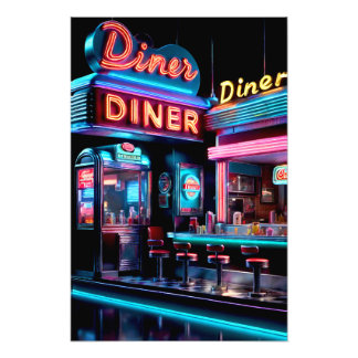 "Neon Nostalgia: Vintage Diner Lights Poster" Photo Print