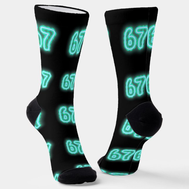 Neon Number 67 Socks, 6-7 Meme Gift, 6-7 Socks (Angled)