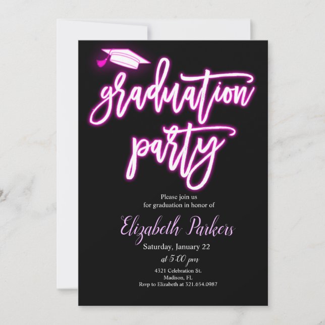 Neon Nursing Graduation Party Invitation (Front)