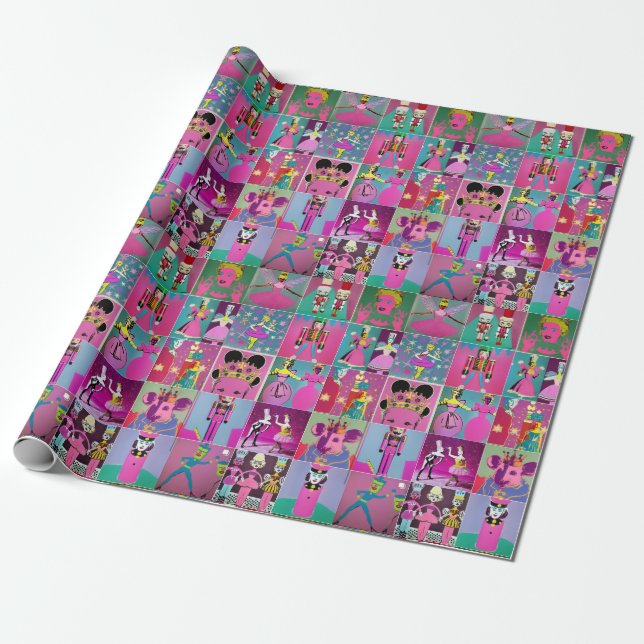 Neon Nutcracker Sugar Plum Fairy Wrapping Paper (Unrolled)