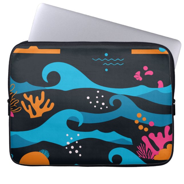 Neon Ocean Abstract Laptop Sleeve (Front)