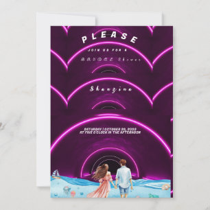 Neon Ocean-Themed Bridal Shower Invitation