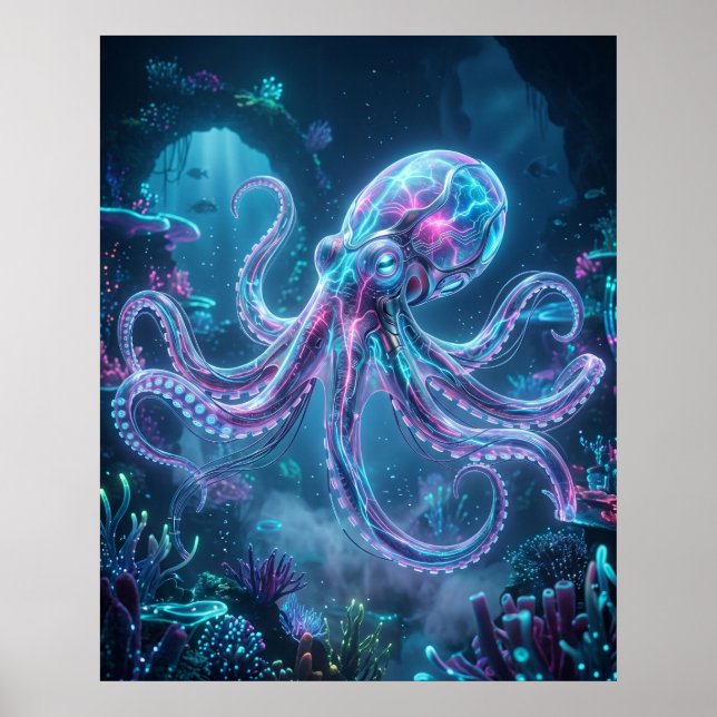 Neon Octopus Data Reef Poster (Front)