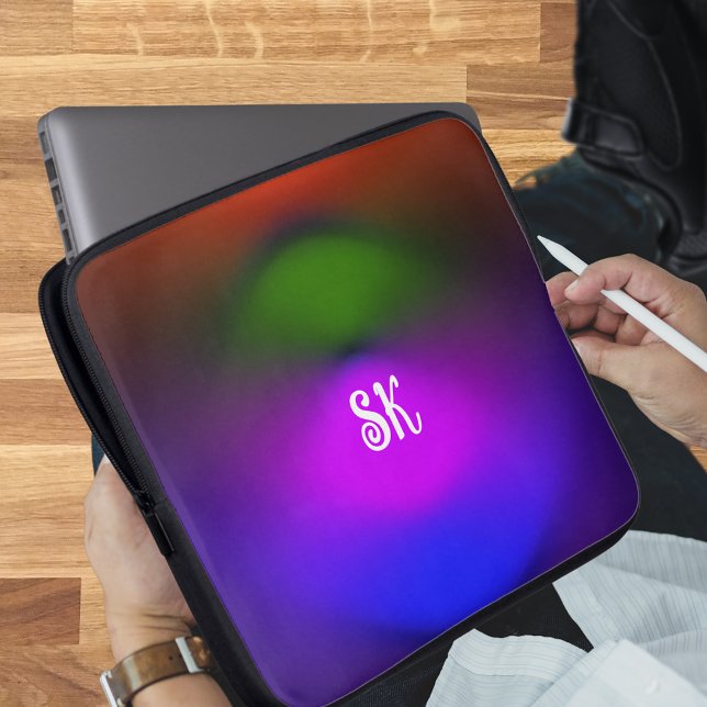 Neon of Blue, Purple, Green & Orange Monogram Laptop Sleeve (Neon of Blue, Purple, Green & Orange Monogram Laptop Sleeve)