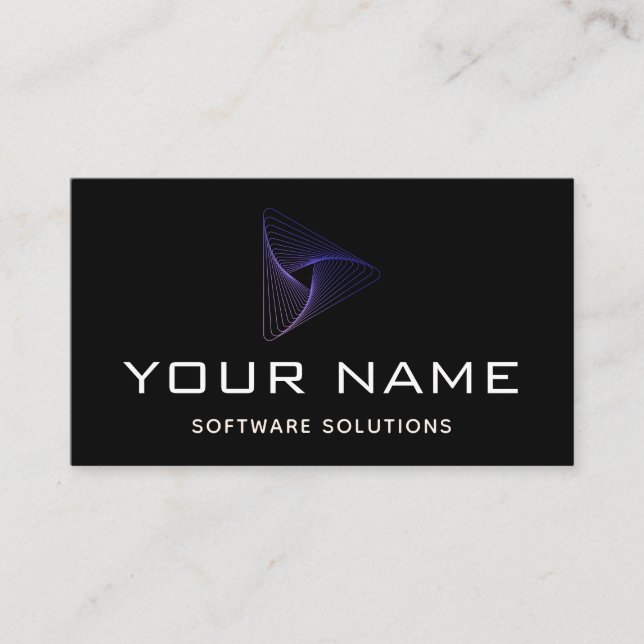 Neon Ombre Gradient Geometric Triangle Software Business Card (Front)