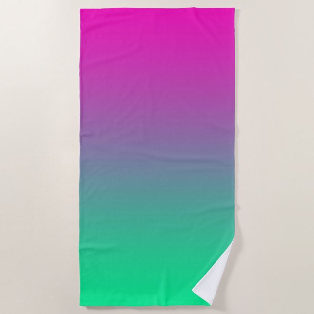 Neon Ombre Gradient Green Purple Pink Beach Towel (Front)