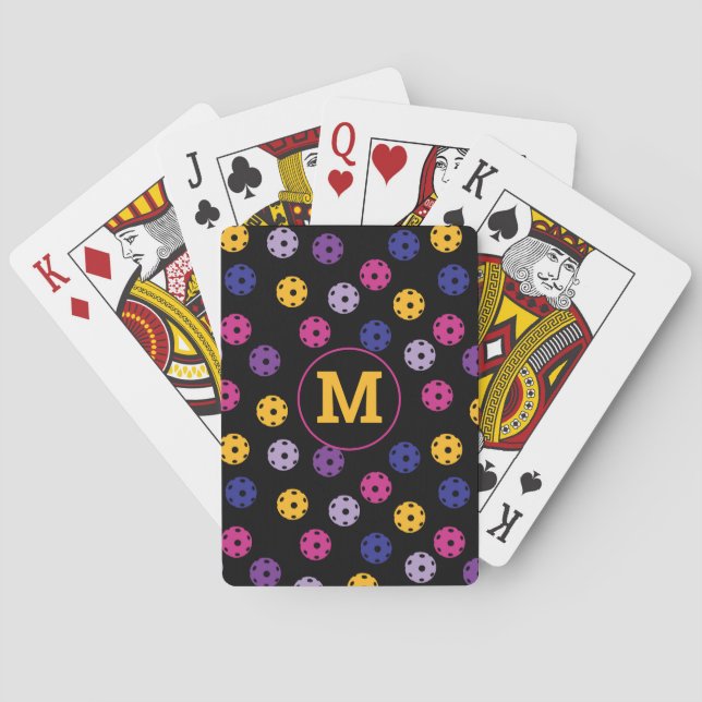 Neon on black pickleball, custom initial playing cards (Back)