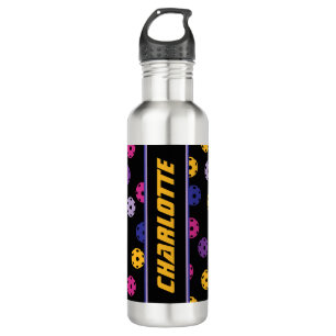 Neon on black pickleball, custom text 710 ml water bottle