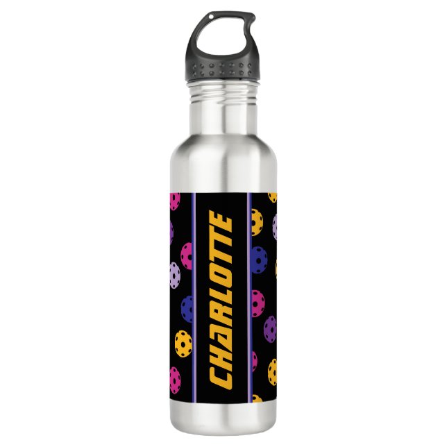 Neon on black pickleball, custom text  710 ml water bottle (Front)