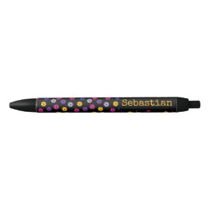 Neon on black pickleball, custom text black ink pen