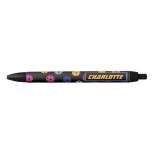 Neon on black pickleball, custom text  black ink pen