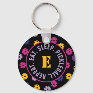 Neon on black pickleball, with initial key ring
