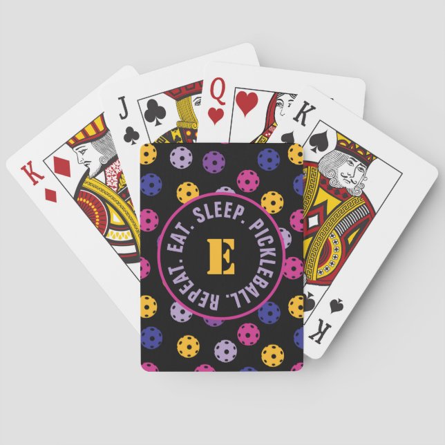 Neon on black pickleball,  with initial playing cards (Back)