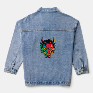 Neon Oni Rage – Colourful Japanese Demon Mask Vect Denim Jacket