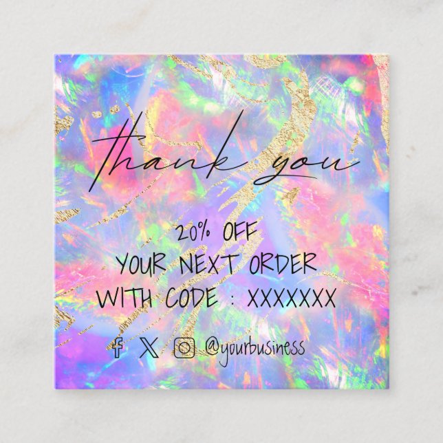neon opal thank you for your order square business card (Front)