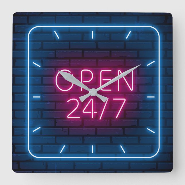 Neon Open Sign Square Wall Clock (Front)