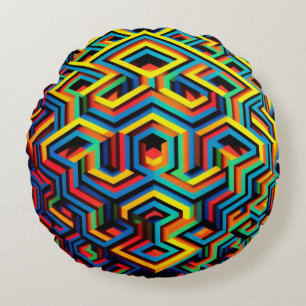 Neon optical illusion, multicolors round cushion