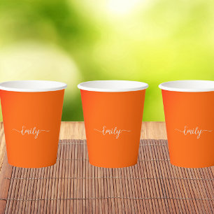 Neon orange -add name paper cups