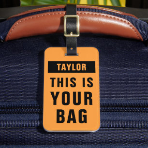 Neon Orange And Black Bold Colourful Name Template Luggage Tag