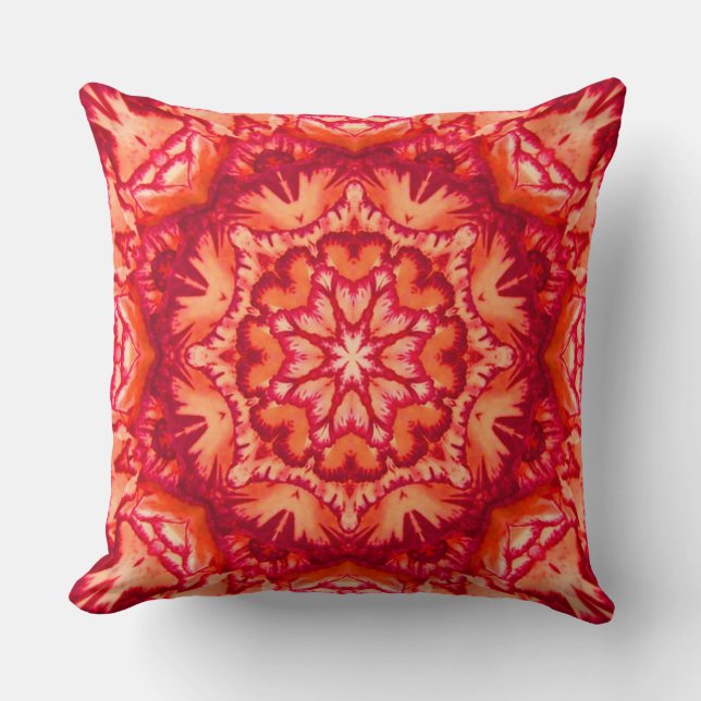 Neon Orange and Burgundy Victorian Floral Cushion (Front)