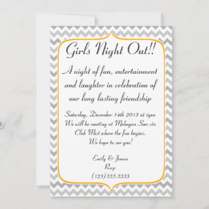 Neon Orange and Grey Chevron Girls Night Out Invitation