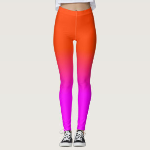 Neon Orange and Hot Pink Ombre Shade Colour Fade S Leggings