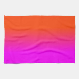 Neon Orange and Hot Pink Ombre Shade Colour Fade Tea Towel