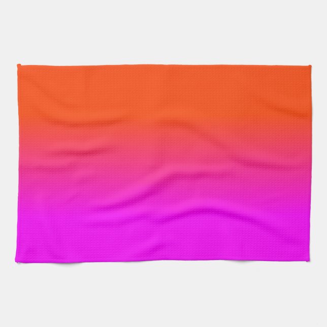 Neon Orange and Hot Pink Ombre Shade Colour Fade Tea Towel (Horizontal)